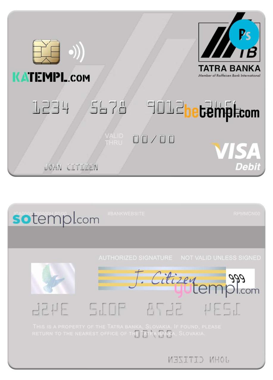 Slovakia Tatra Banka visa debit card template in PSD format